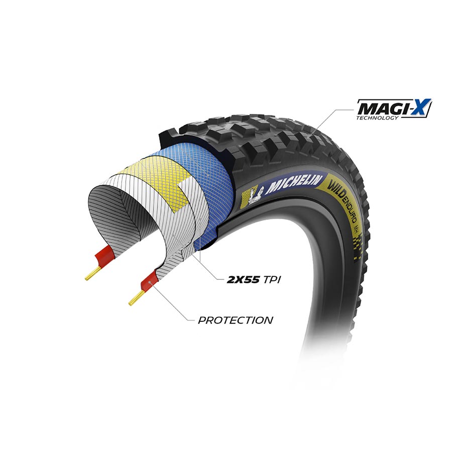 Michelin, WILD ENDURO MH RACING LINE DK, Mountain Tire, 29''x2.50, Folding, Tubeless Ready, MAGI-X, Black